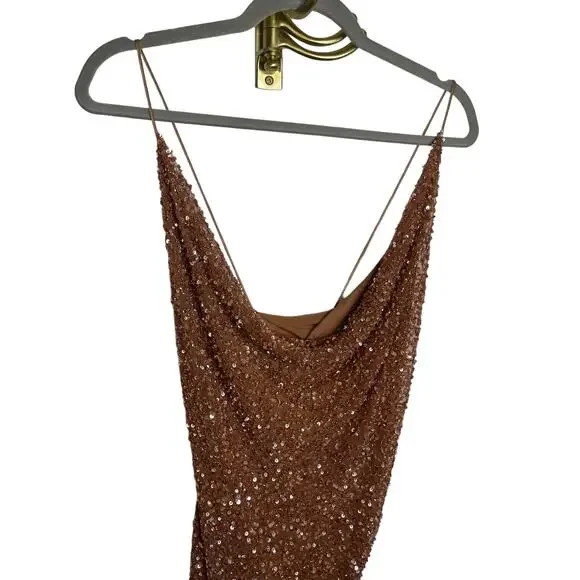 Revolve Retrofete Mich Beaded Sequin Mini Dress Cowl Neck Bronze Size Medium - Picture 8 of 15
